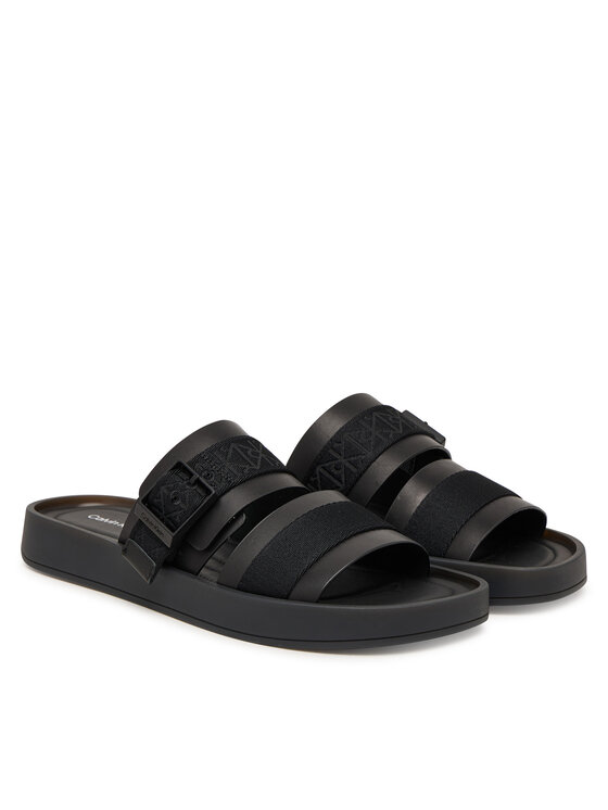 Calvin Klein Calvin Klein Pantoletten Ergon Buckle Sandal Wb Lth Aop HM0HM02096 Schwarz
