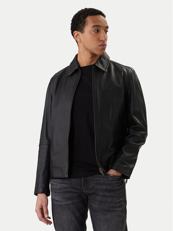 BOSS BOSS Lederjacke Jogear 50552141 Schwarz Regular Fit