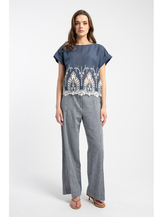 CLICK CLICK Kalhoty z materiálu 30-401 Tmavomodrá Relaxed Fit