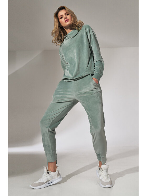 FIGL FIGL Spodnie damskie M746 Zielony Regular Fit