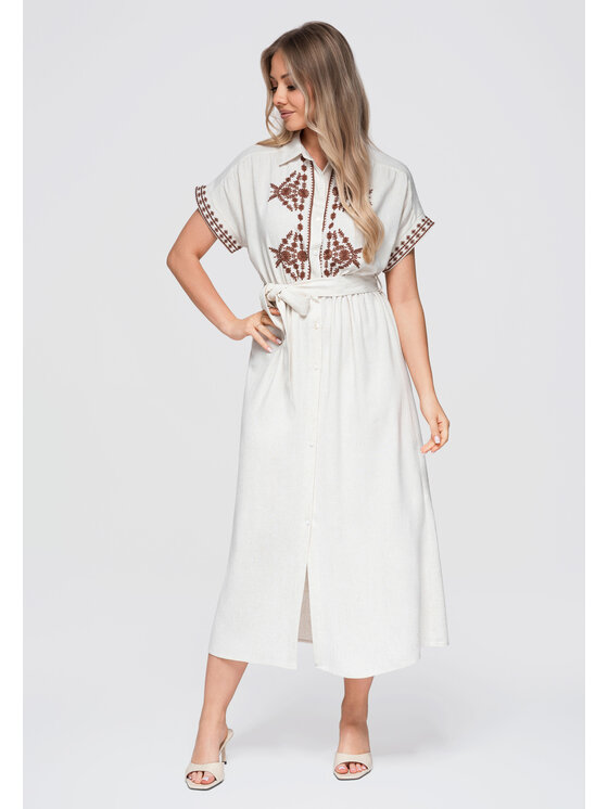 Ombre Ombre Letní šaty OW-DLR-E0012 Světle béžová Loose Fit