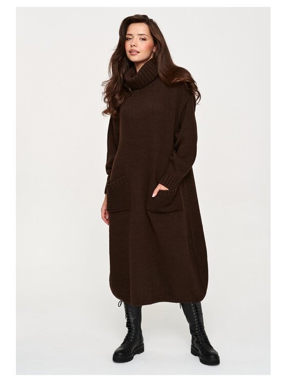 Makadamia Makadamia Sweter S178 Brązowy Loose Fit