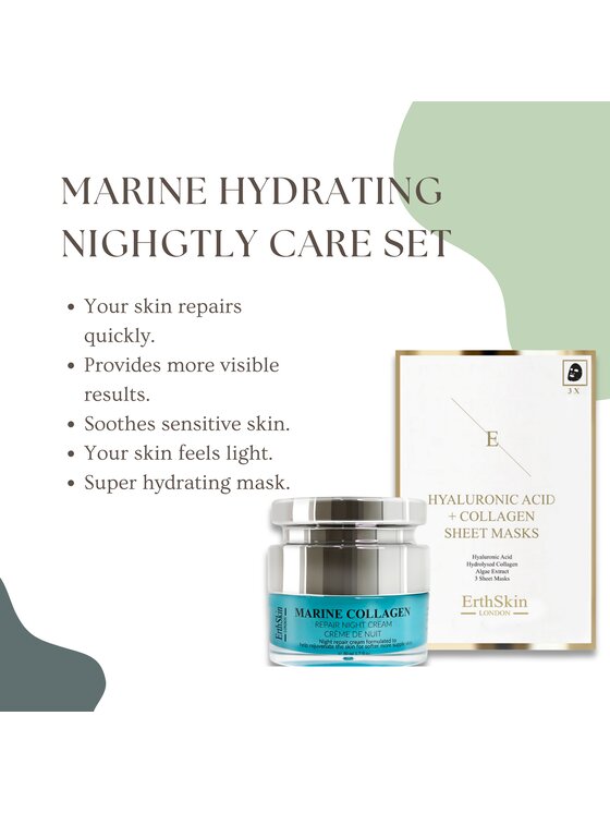 Erthskin London Erthskin London Krem na noc z Kolagenem Morskim 50ml+ Kwas Hialuronowy i Maska Kolagenowa - 3 arkusze Krem na noc