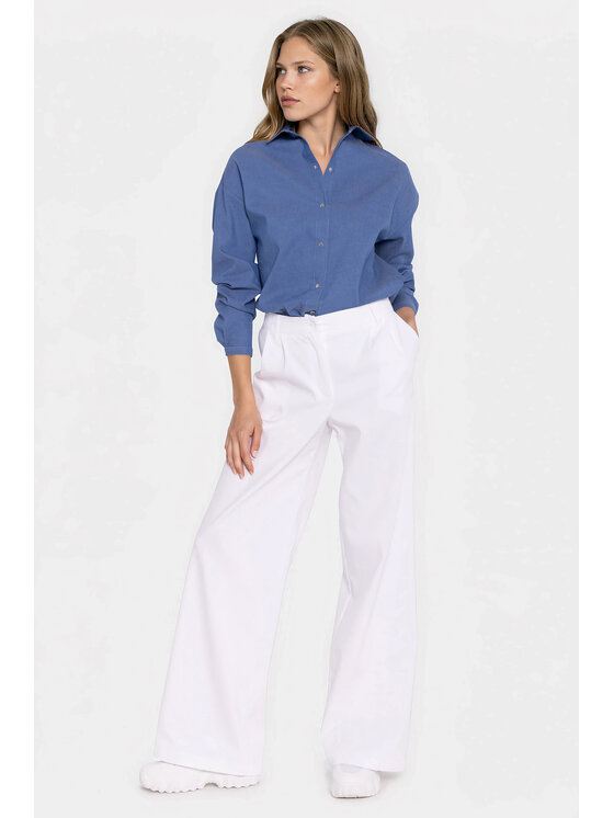 NIFE NIFE Kalhoty z materiálu SD141 Bílá Wide Leg