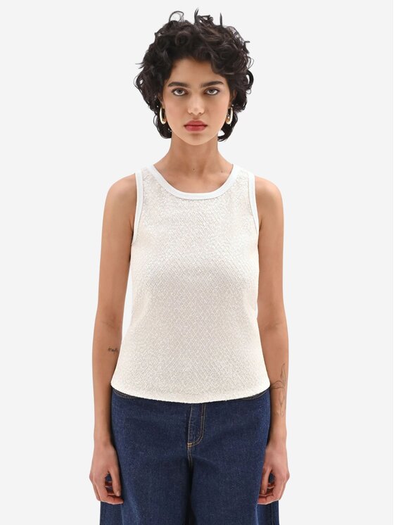 Rinascimento Rinascimento Τοπ Canotta con paillettes all over Λευκό Regular Fit