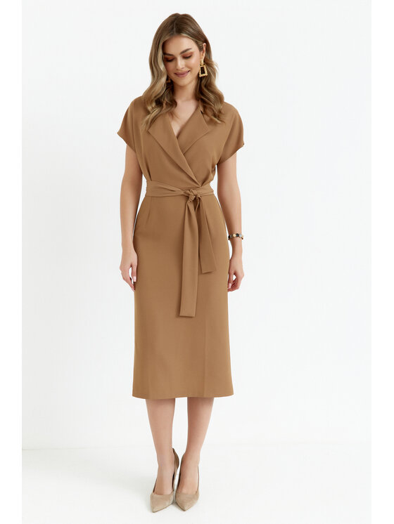 Stylove Stylove Sukienka koktajlowa S363 Beżowy Premium Fit