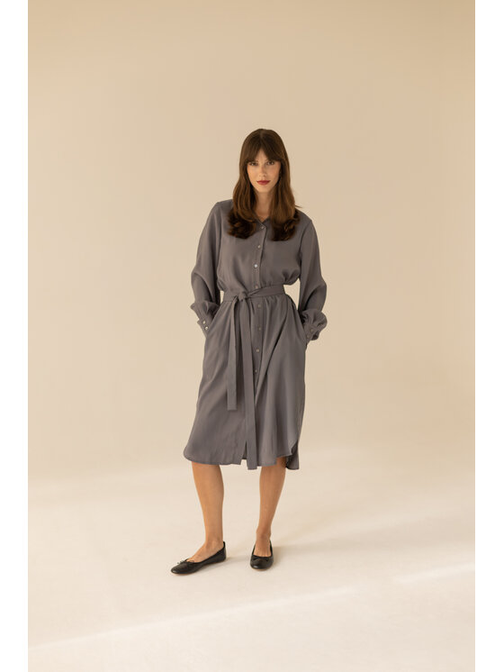Entelier Entelier Sukienka koszulowa koszulowa midi Szary Relaxed Fit
