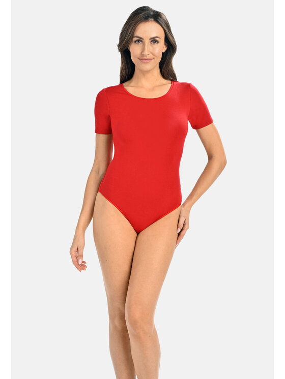 Teyli Teyli Body T-shirt damski okrągły dekolt Shirty Czerwony Regular Fit