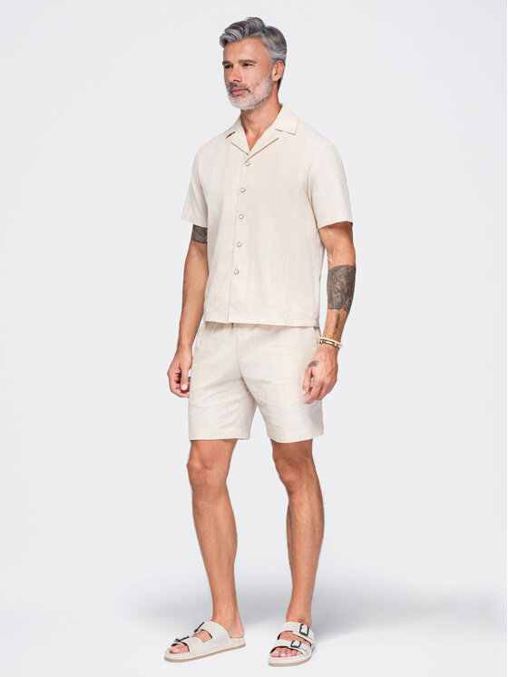 Ombre Ombre Koszula OM-SHSS-0221 Kremowy Boxy Fit