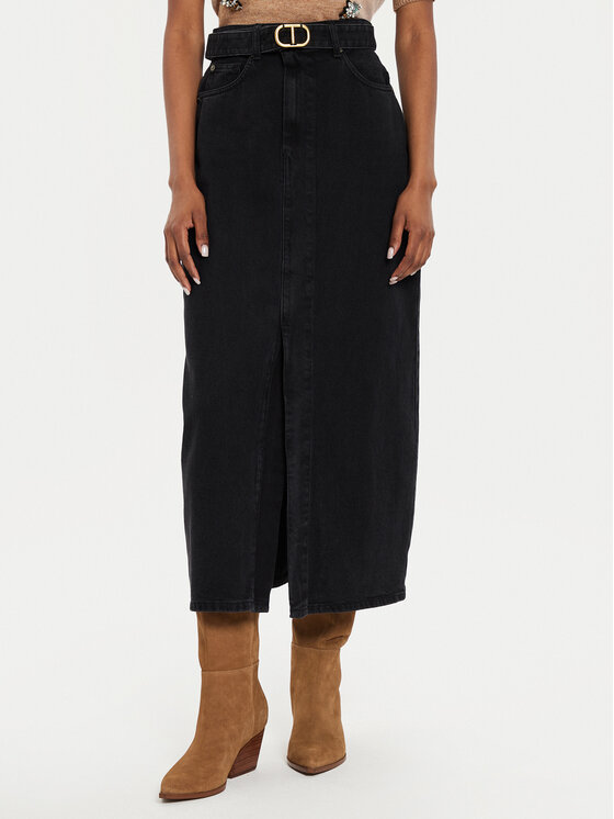 TWINSET Džínsová sukňa 242TP2601 Čierna Straight Fit