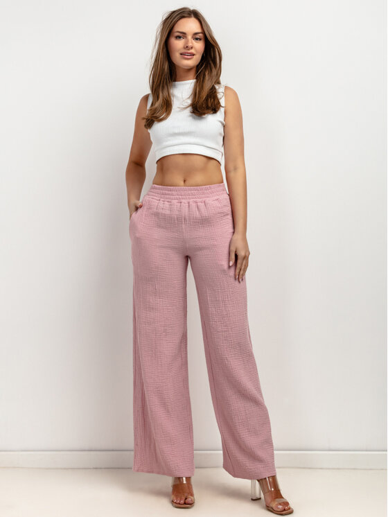 Tessita Tessita Spodnie materiałowe T428/2/XL Różowy Wide Leg