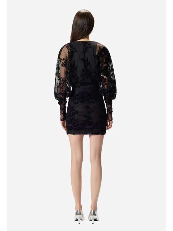 PINKO PINKO Haljina Roulette dress tulle stampa flock Crna Slim Fit