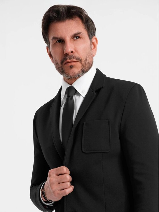 Ombre Ombre Marynarka OM-BLZB-0101 Czarny Slim Fit