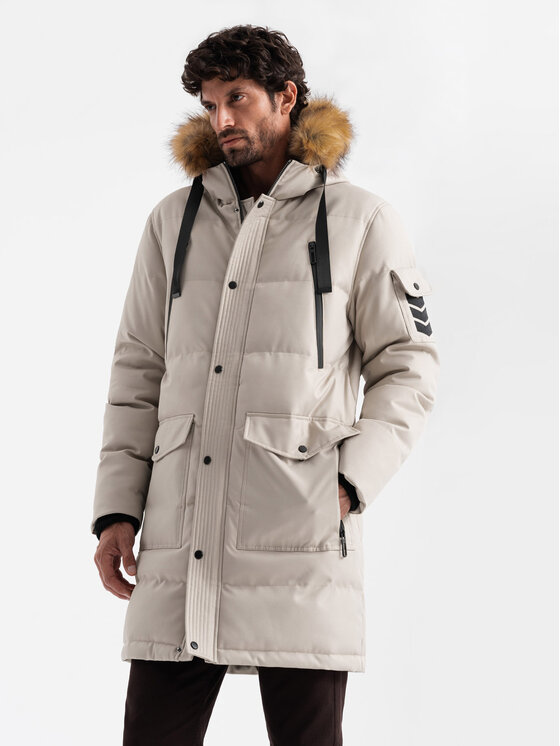 Ombre Ombre Parka OM-JALJ-0182 Beżowy Regular Fit