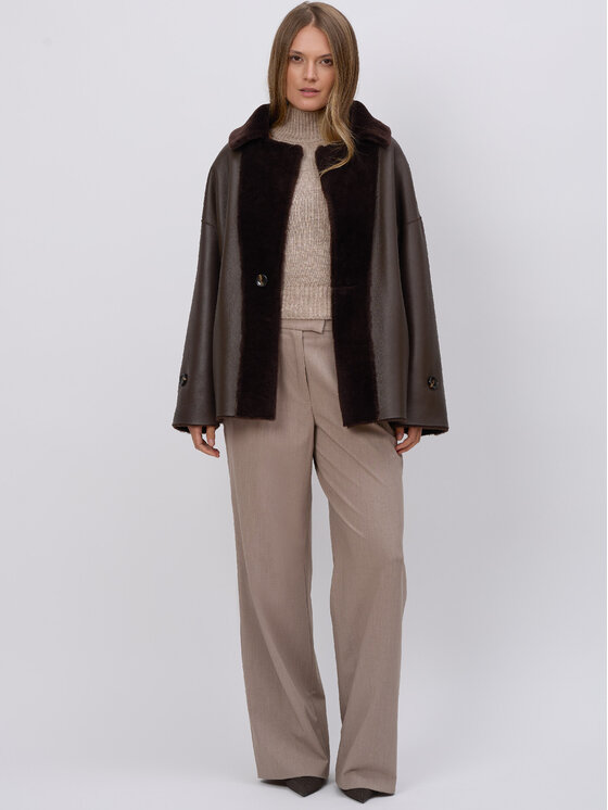 FAN LEATHER FAN LEATHER Kożuch naturalny Dwustronny Krótki Brązowy Loose Fit