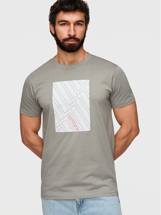 Ombre Ombre T-Shirt OM-TSPT-0259 Szary Regular Fit