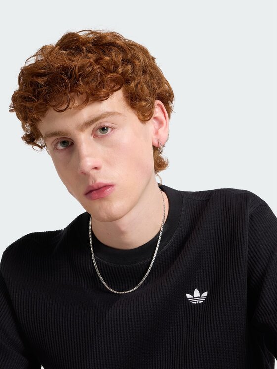 adidas adidas T-Shirt TREFOIL ESSENTIALS WAFFLE Czarny Regular Fit