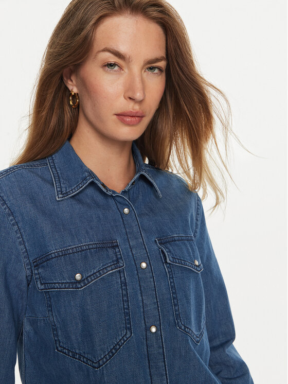 Sisley Sisley džínsová košeľa 5FV6LQ028 Modrá Regular Fit