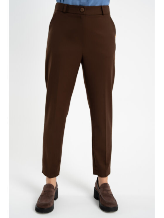 CLICK CLICK Kalhoty z materiálu 30-442 Hnědá Slim Fit