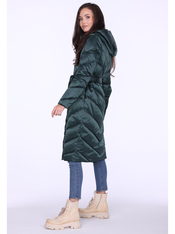 Perso Perso Zimný kabát wiązany puchowy Zelená Slim Fit