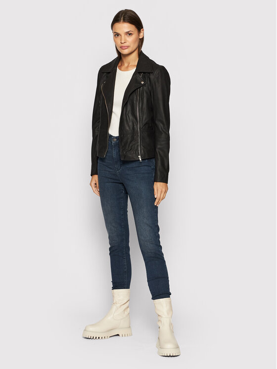 YAS YAS Usnjena jakna Sophie 26018510 Črna Regular Fit