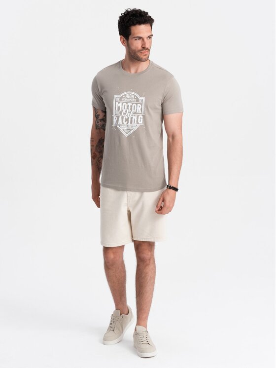 Ombre Ombre T-Shirt OM-TSPT-0125 Béžová Regular Fit