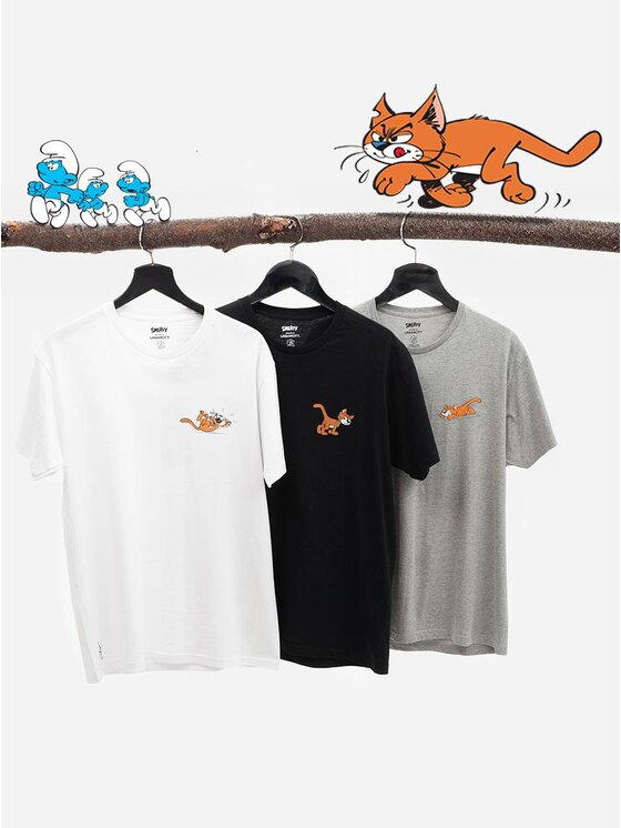Smerfy Smerfy Komplet t-shirtów Zestaw 3 T-Shirtów Męskich Czarna / Biała / Szara Smerfy Azrael kot klakier L Czarny Regular Fit