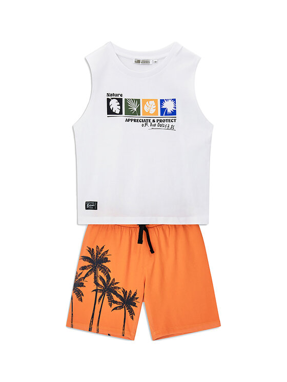 Original Marines Original Marines Compleu top și pantaloni scurți din material textil DFP4322YM Alb Regular Fit