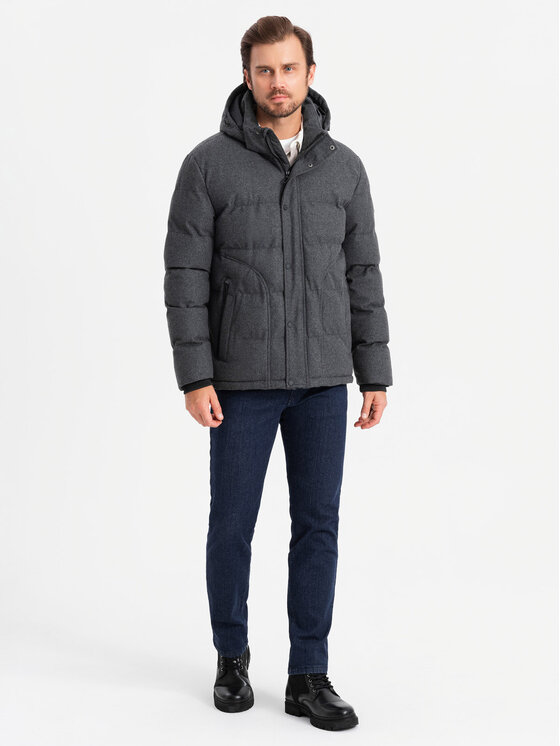 Ombre Ombre Vatovaná bunda OM-JAHP-0203 Černá Regular Fit