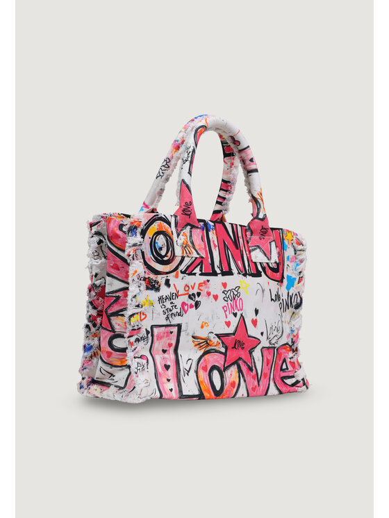 PINKO PINKO Torebka BEACH SHOPPER CANVAS STAMPA GR Biały