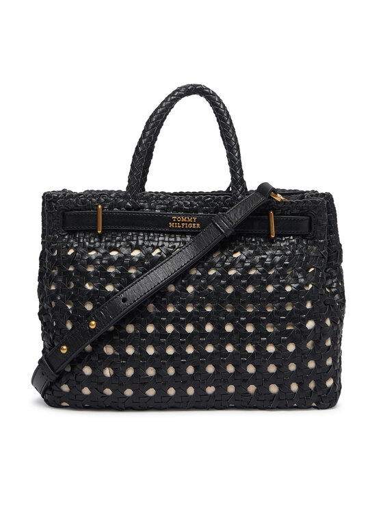Tommy Hilfiger Tommy Hilfiger Torbica American Icon Mini Tote Braided AW0AW18734 Crna