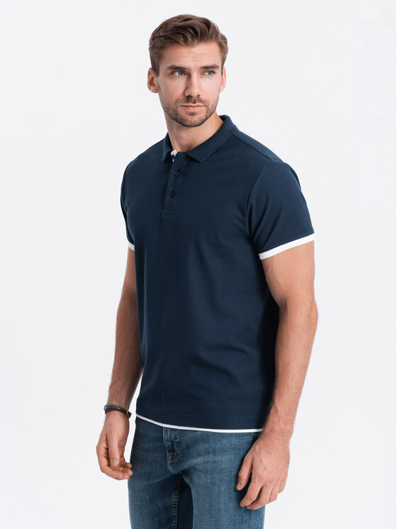 Ombre Ombre Polokošile OM-POSS-0113 Tmavomodrá Fitting Fit
