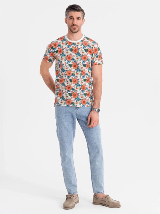 Ombre Ombre T-Shirt OM-TSFP-0249 Kolorowy Regular Fit