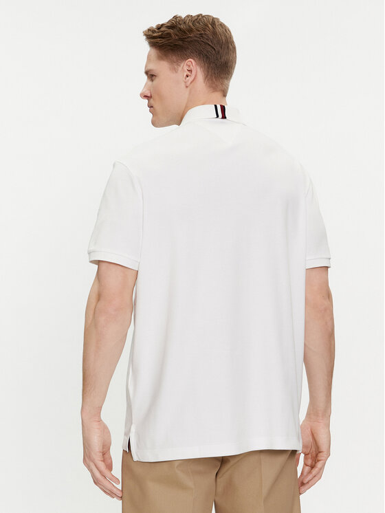 Tommy Hilfiger Tommy Hilfiger Тениска с яка и копчета Interlock MW0MW34783 Бял Regular Fit