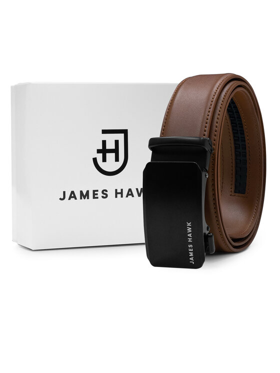 Pasek Męski James Hawk, Brązowy, Męski skórzany pasek automatyczny
