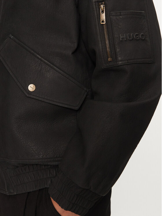 HUGO Hugo Kožená bunda Lamoto 50516888 Čierna Regular Fit
