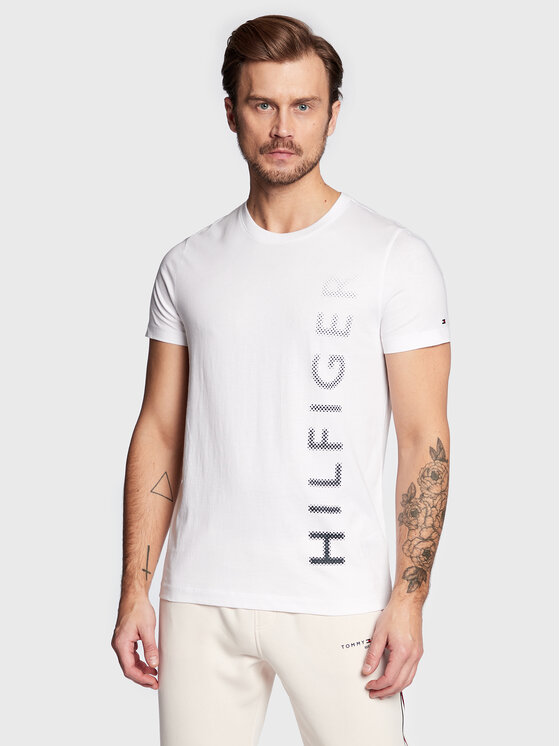 Tommy Hilfiger Tommy Hilfiger Marškinėliai Vertical Gradient MW0MW29668 Balta Slim Fit