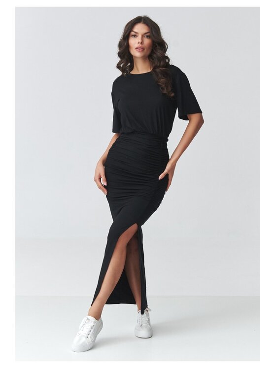 Makadamia Makadamia Sukienka codzienna M930 Czarny Fitted Fit