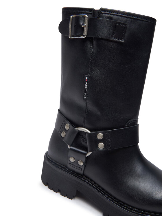 Tommy Jeans Tommy Jeans Čizme Tjw Urban Biker Boot Leather EN0EN02728 Crna