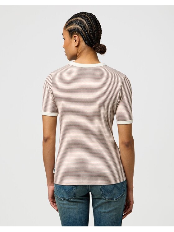 Wrangler Wrangler T-Shirt FEMME KNIT HENLEY Różowy Slim Fit