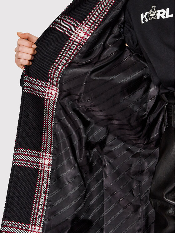 KARL LAGERFELD KARL LAGERFELD Płaszcz przejściowy Logo Check 220W1582 Czarny Relaxed Fit
