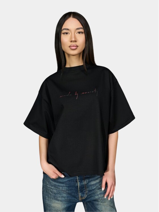 MADE BY SOCIETY MADE BY SOCIETY T-Shirt Tricou ECHO-CHAMBER - T27279 Czarny Basic Fit