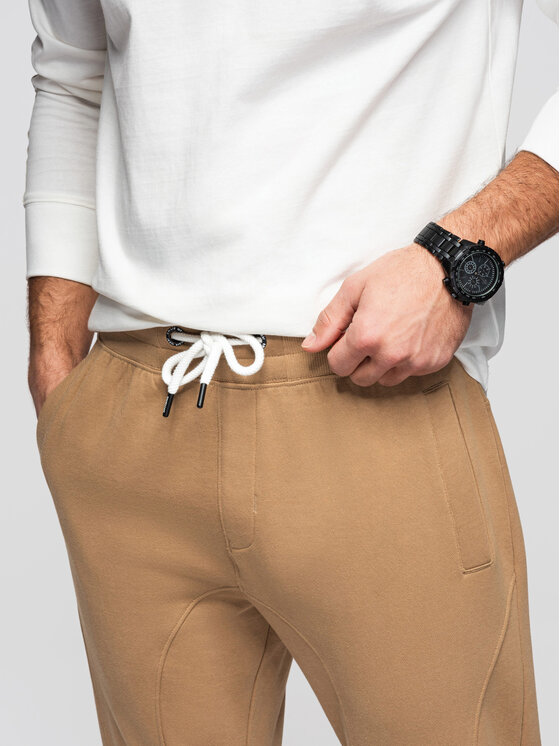 Ombre Ombre Spodnie dresowe OM-PABS-0305 Brązowy Regular Fit