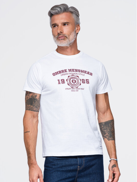 Ombre Ombre T-Shirt OM-TSPT-0297 Biały Regular Fit