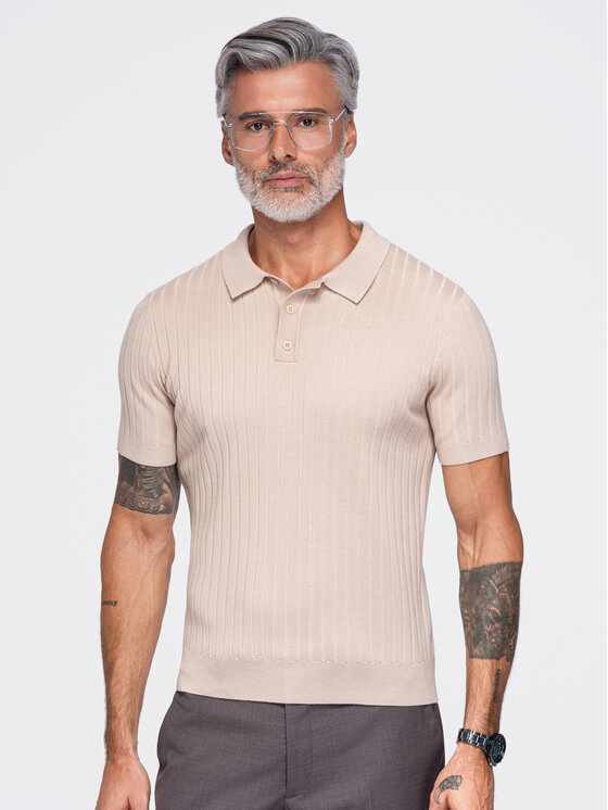 Ombre Ombre Polo OM-POSS-0180 Beżowy Slim Fit