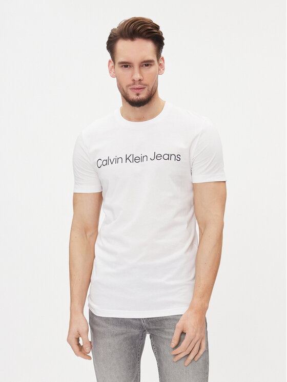 Calvin Klein Jeans Majica J30J322552 Bela Slim Fit