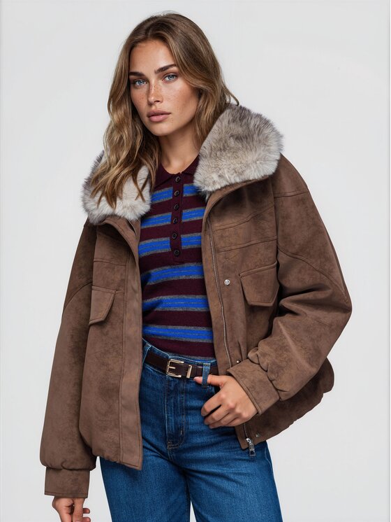 Ombre Ombre Kurtka zimowa OW-JT-E0009 Brązowy Relaxed Fit