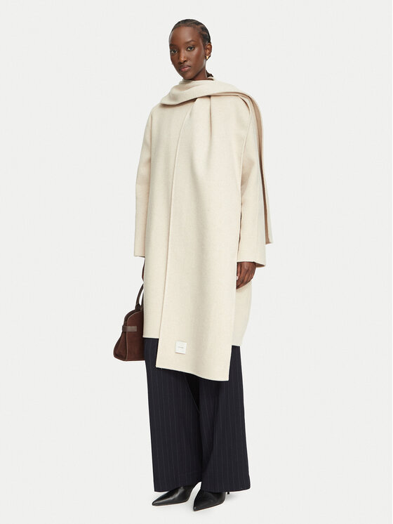 Calvin Klein Calvin Klein Vlněný kabát LV044H537G Béžová Relaxed Fit