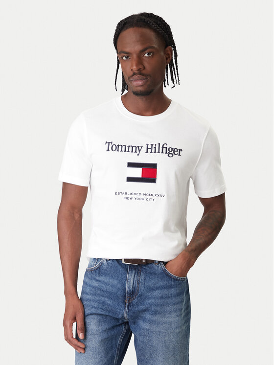 Tommy Hilfiger Tricou Embro Flag MW0MW42736 Alb Regular Fit