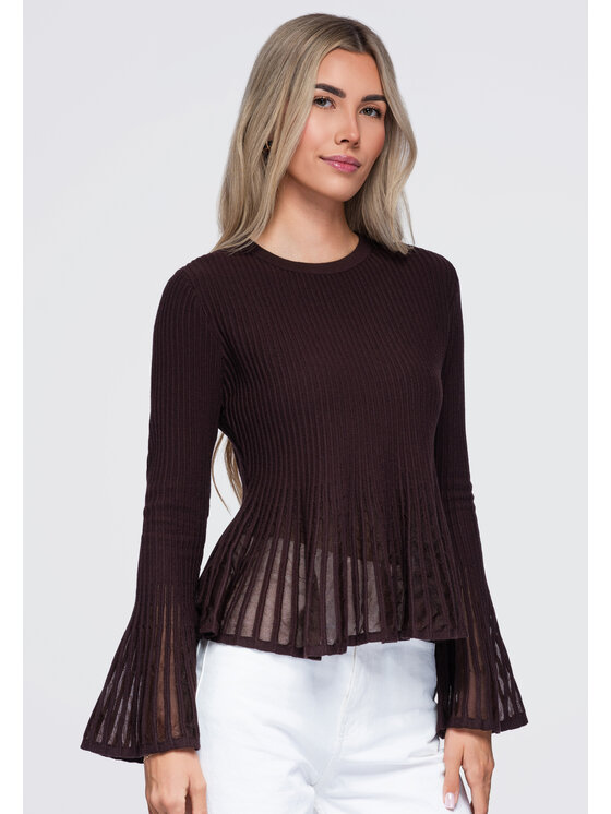 Ombre Ombre Bluzka OW-TS-E0090 Brązowy Slim Fit